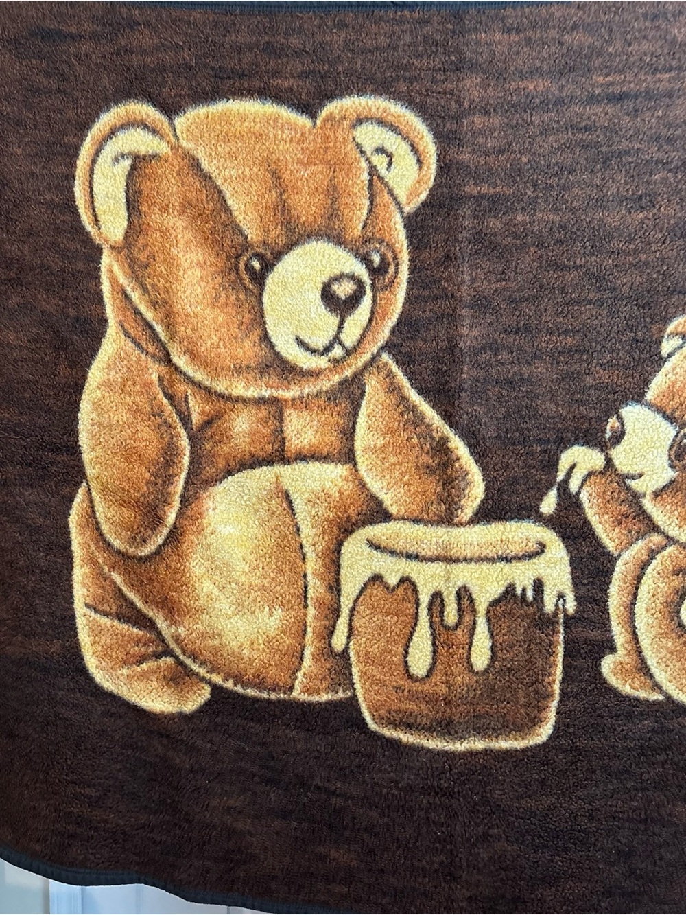 Vintage Biederlack Reversible Blanket Teddy Bear with Honey Pot Throw USA